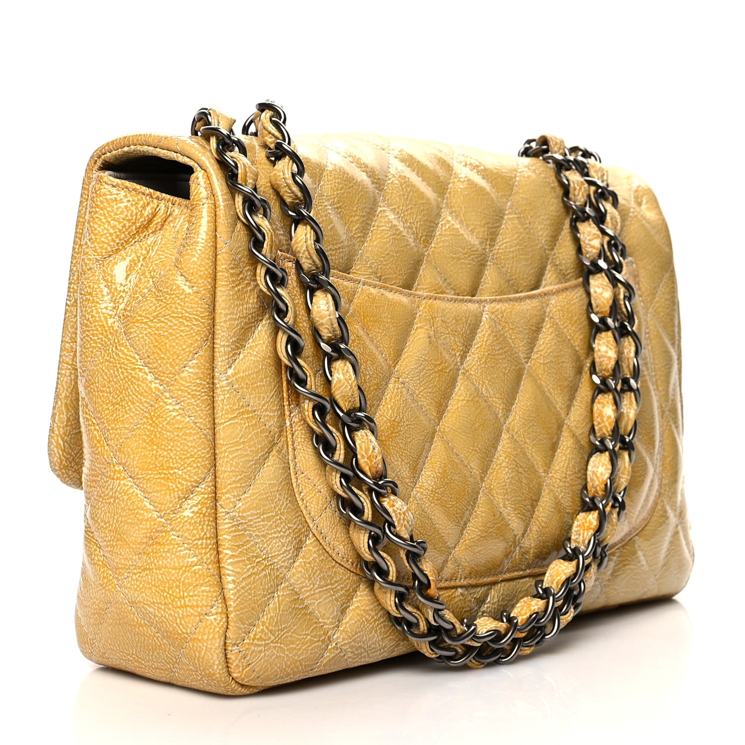 Chanel Crinkled Patent Quilted Jumbo Single Flap Light Beige 3 of 13