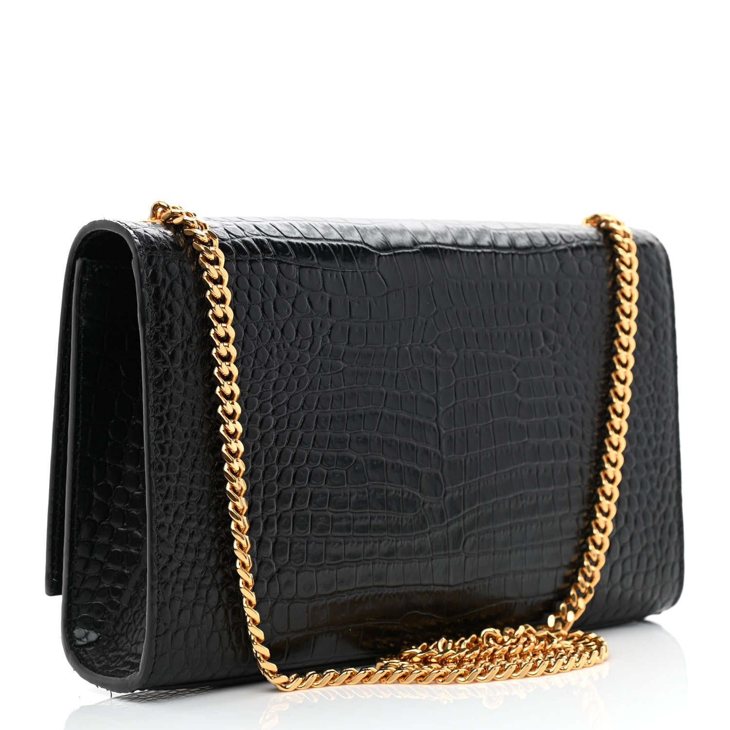 Saint Laurent Calfskin Crocodile Embossed Medium Classic Monogram Kate Tassel Satchel Black 2 of 8