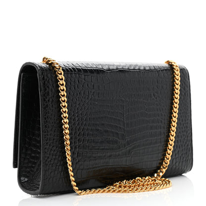 Saint Laurent Calfskin Crocodile Embossed Medium Classic Monogram Kate Tassel Satchel Black 2 of 8