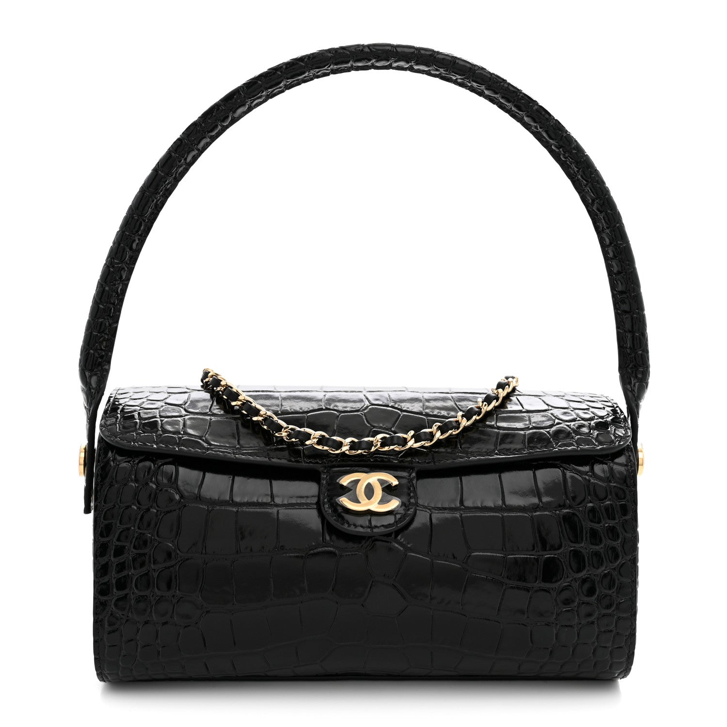 Chanel Crocodile Embossed Quilted Turn Around Clutch With Chain Black 1 of 10