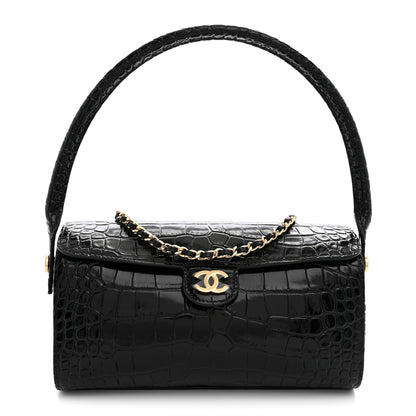 Chanel Crocodile Embossed Quilted Turn Around Clutch With Chain Black 1 of 10