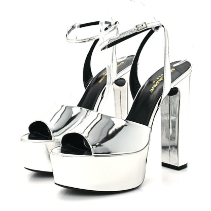 Saint Laurent Metallic Patent Jodie 95 Platform Sandals 39 Silver 3 of 10