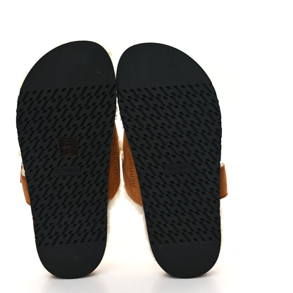 Hermes Suede Goatskin Woolskin Womens Chypre Sandals 37 Naturel Ecru 5 of 8