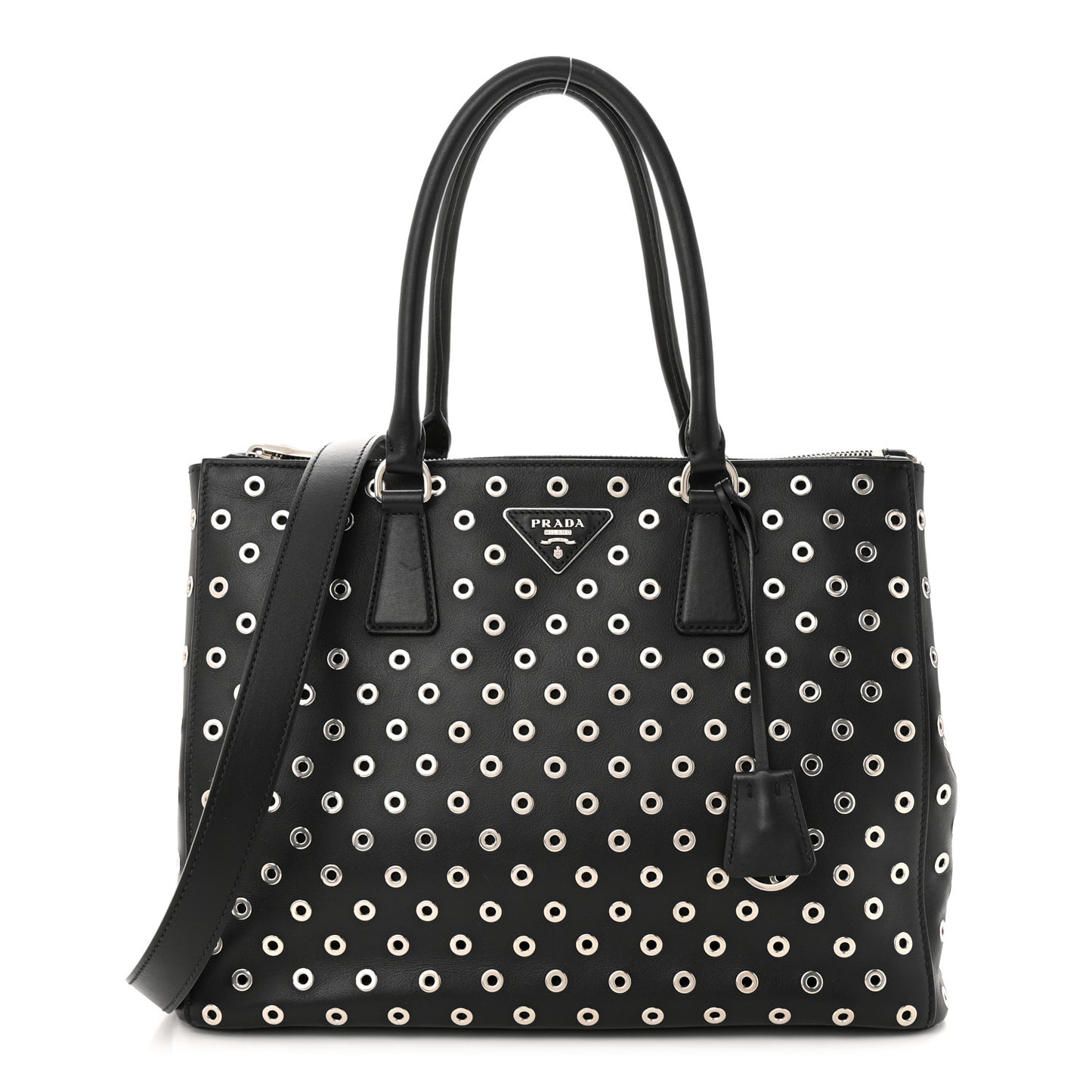 City Calf Grommet Large Double Zip Tote Black