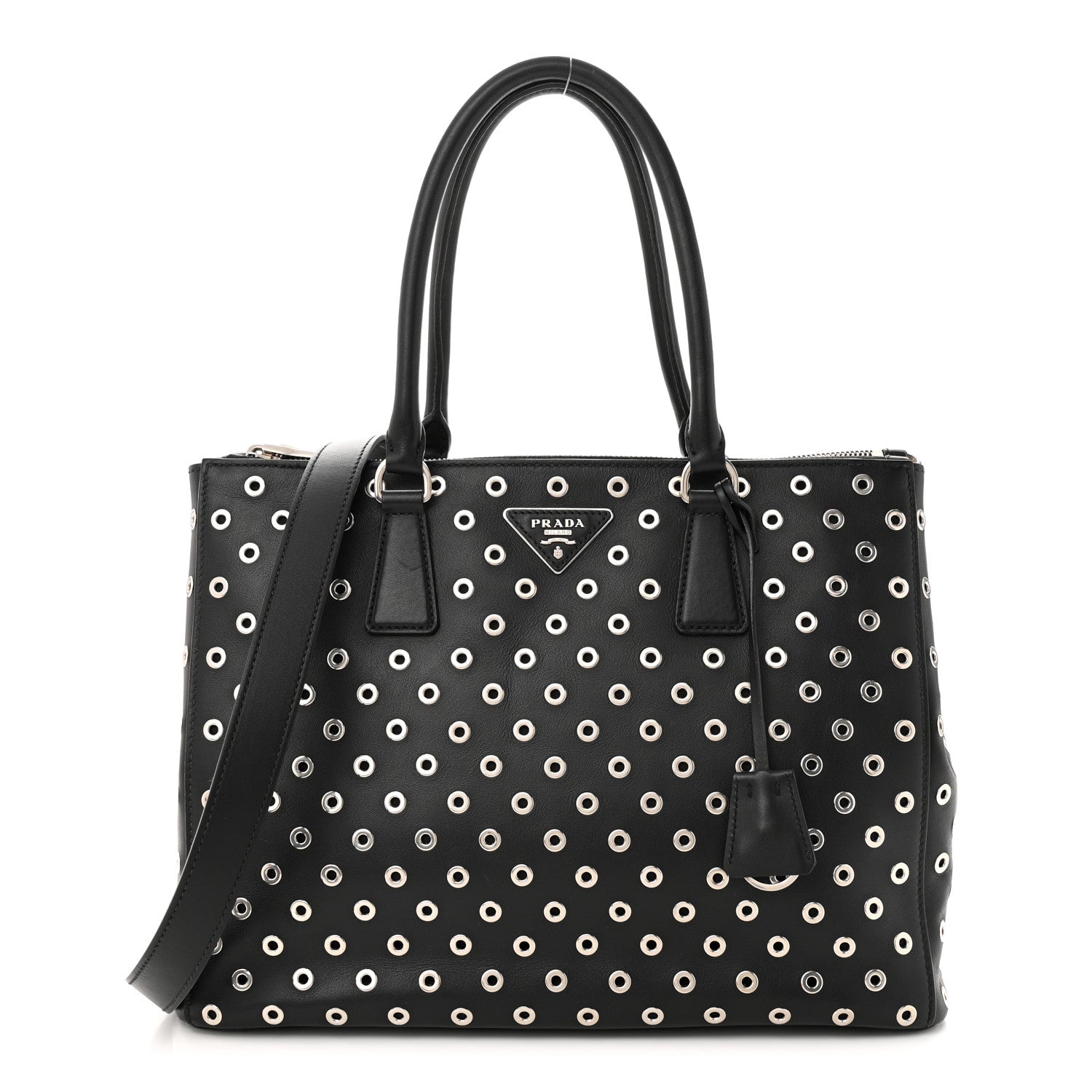 Prada City Calf Grommet Large Double Zip Tote Black 1 of 12
