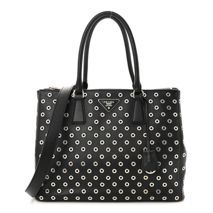 Prada City Calf Grommet Large Double Zip Tote Black 1 of 12