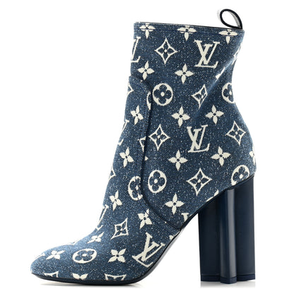 Louis Vuitton Denim Monogram Silhouette Ankle Boots 37 Navy Blue 1 of 9