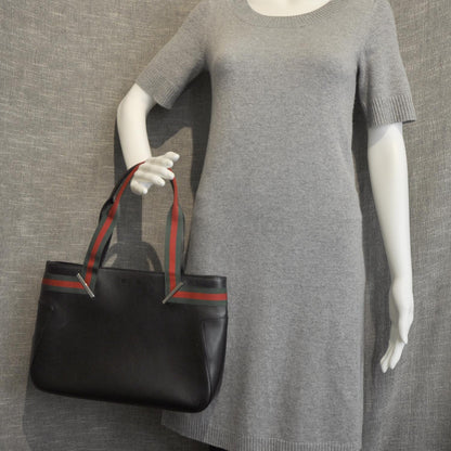 Gucci Smooth Leather Web Tote Black 2 of 7
