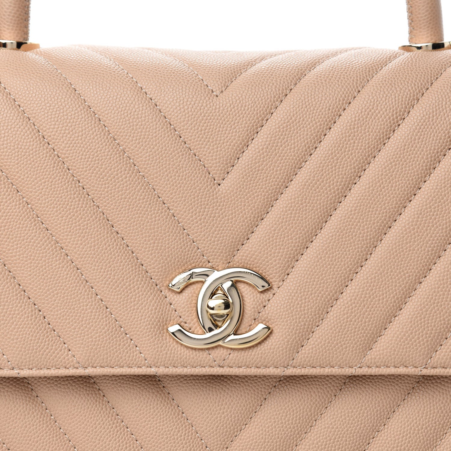 Chanel Caviar Chevron Quilted Small Coco Handle Flap Beige 8 of 11