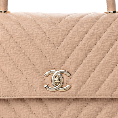 Chanel Caviar Chevron Quilted Small Coco Handle Flap Beige 8 of 11