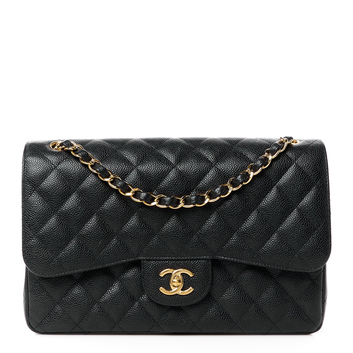 Caviar Quilted Jumbo Double Flap Black