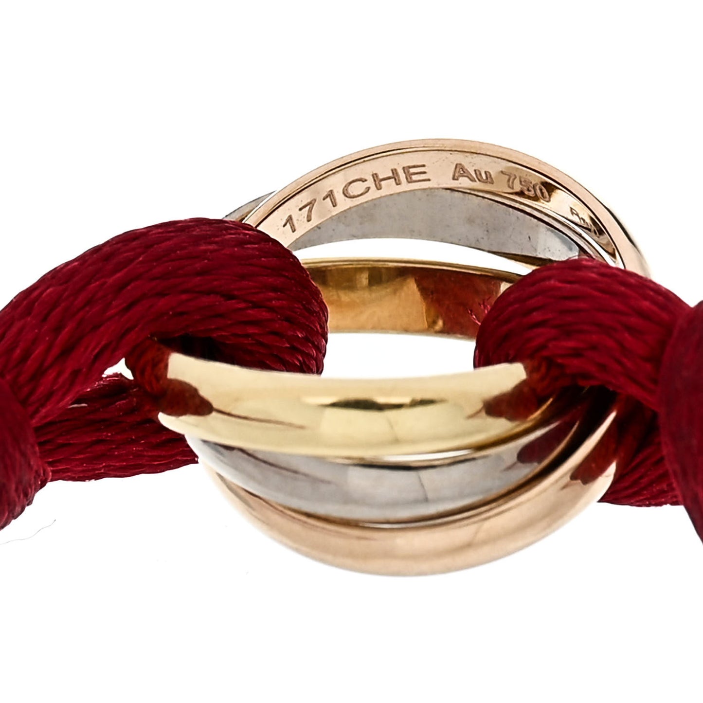 18K Pink Yellow White Gold Trinity Cord Bracelet Red