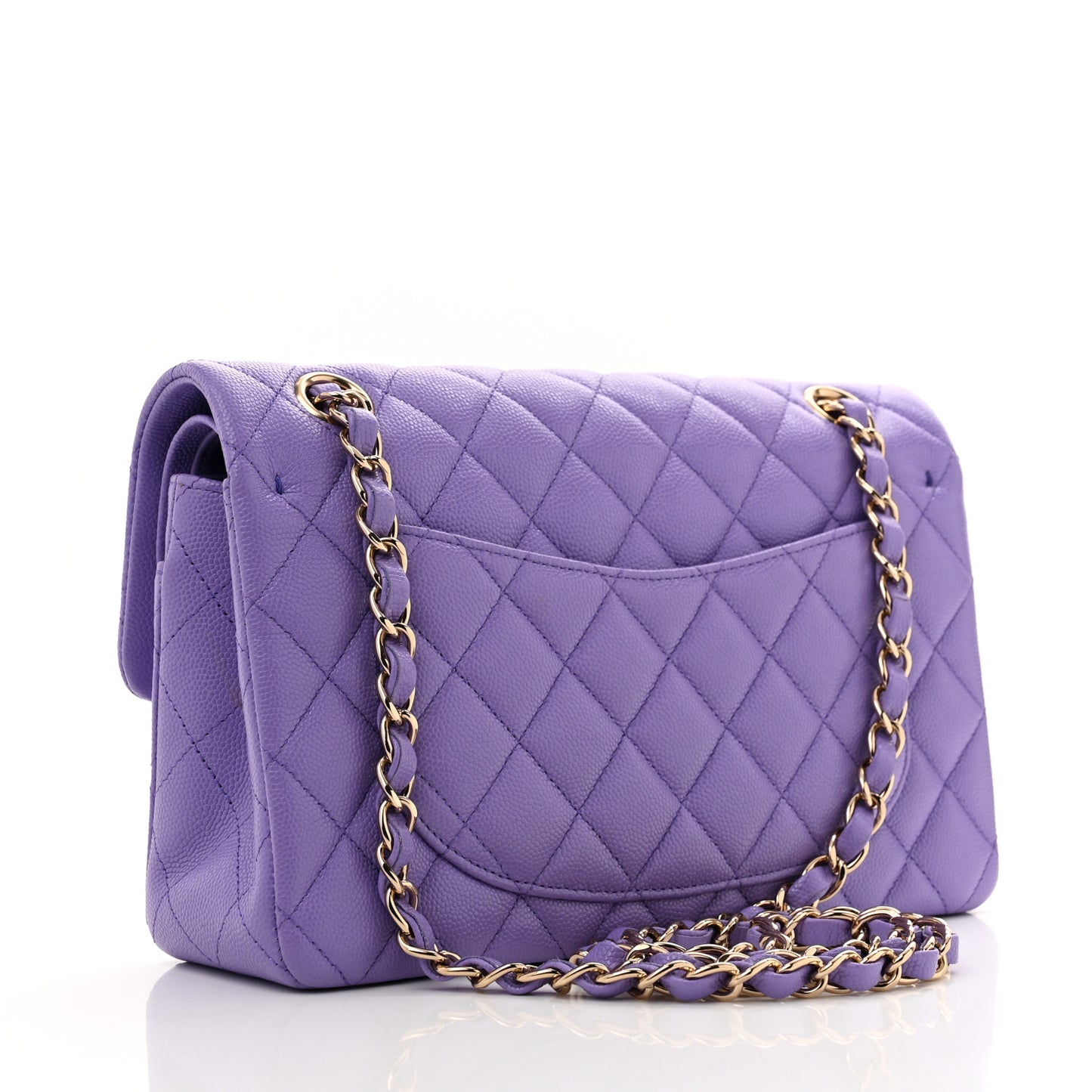 Caviar Quilted Small Double Flap Purple