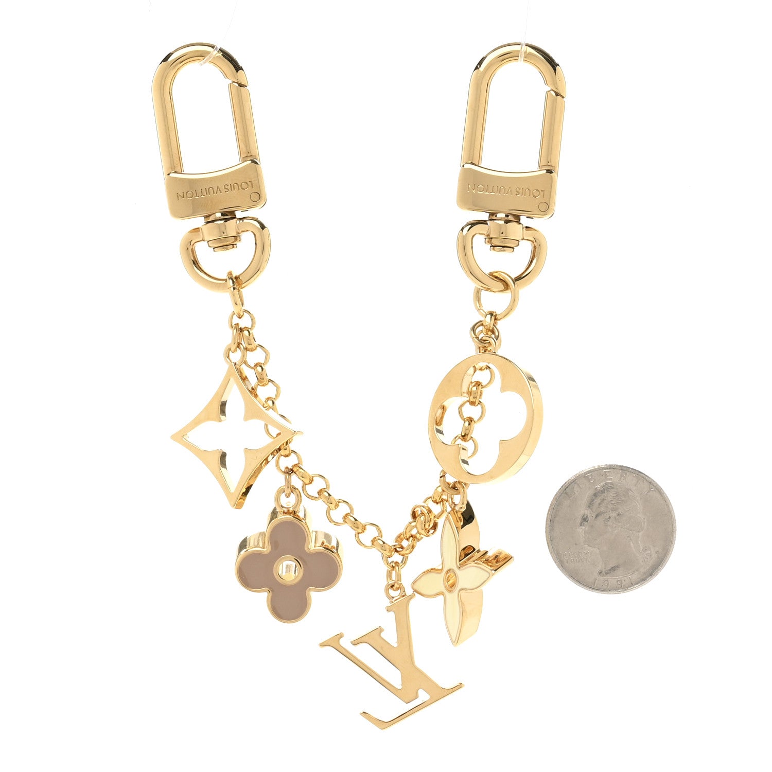 Louis Vuitton Brass Enamel Fleur De Monogram Bag Charm Chain Gold 2 of 5
