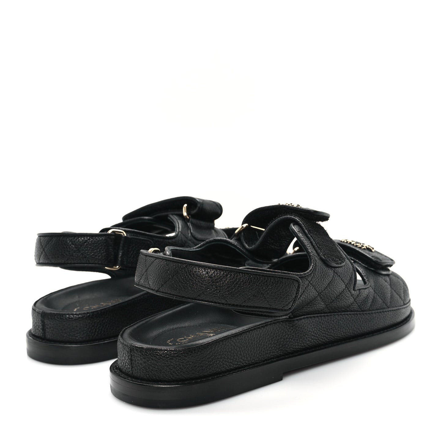 Grained Calfskin Velcro Dad Sandals 37 Black