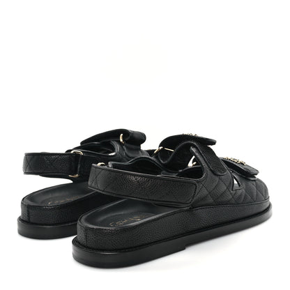 Chanel Grained Calfskin Velcro Dad Sandals 37 Black 5 of 10