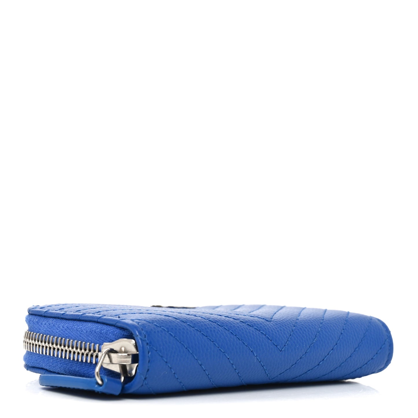 Caviar Chevron Quilted Zip Around Coin Purse Blue