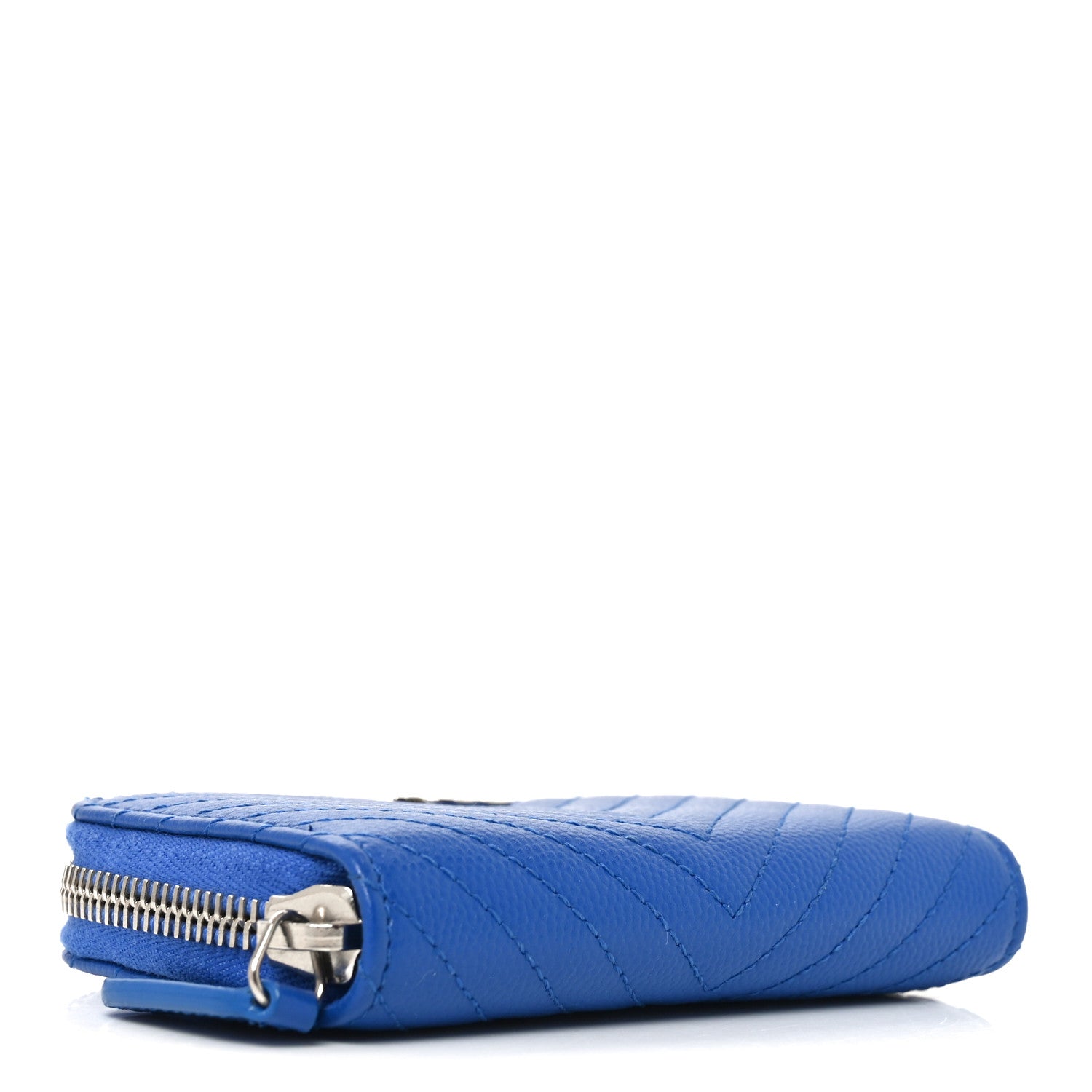 Chanel Caviar Chevron Quilted Zip Around Coin Purse Blue 4 of 8