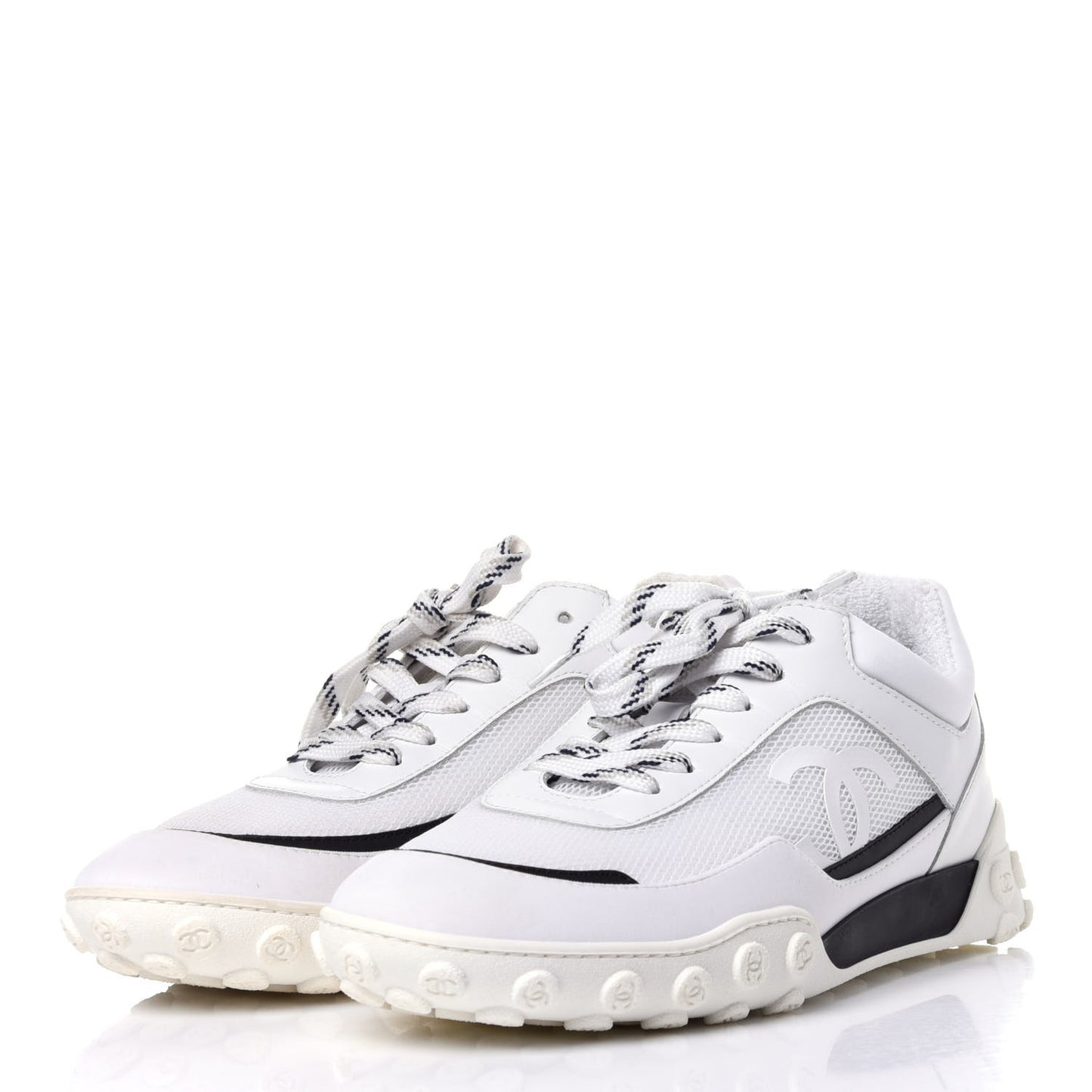 Calfskin Mesh Lycra Womens Logo Sneakers 40 White