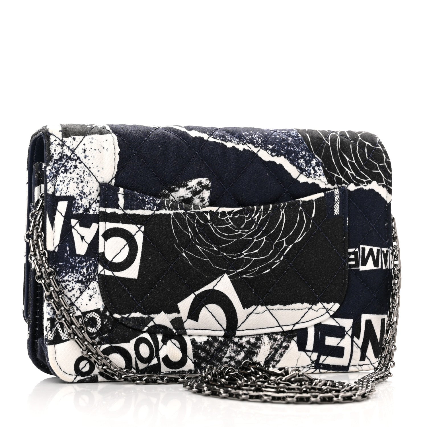 Chanel Canvas Printed Quilted 2.55 Reissue Wallet On Chain WOC White Black Navy Blue 3 of 12