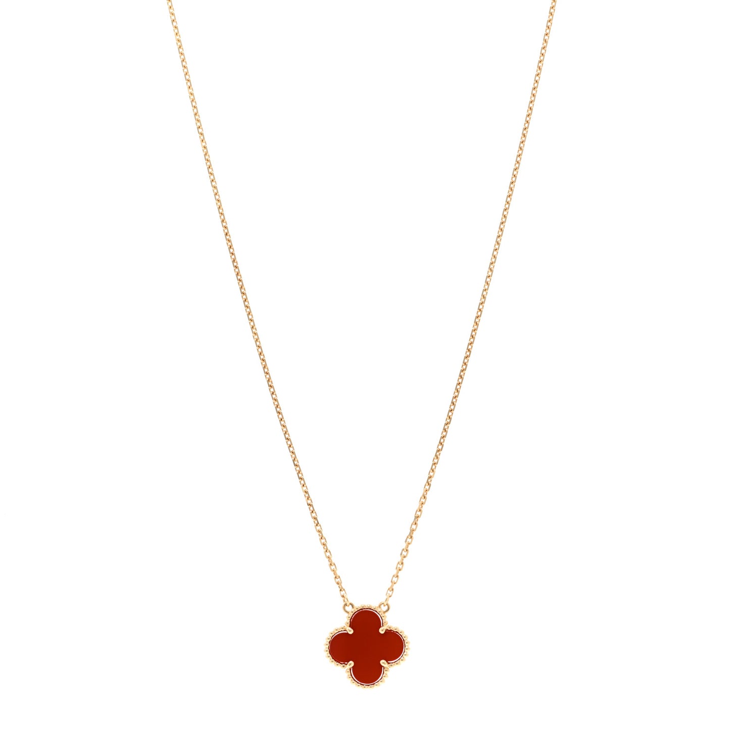 18K Yellow Gold Carnelian Vintage Alhambra Pendant Necklace