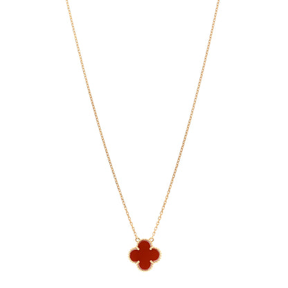 Van Cleef & Arpels 18K Yellow Gold Carnelian Vintage Alhambra Pendant Necklace 1 of 5
