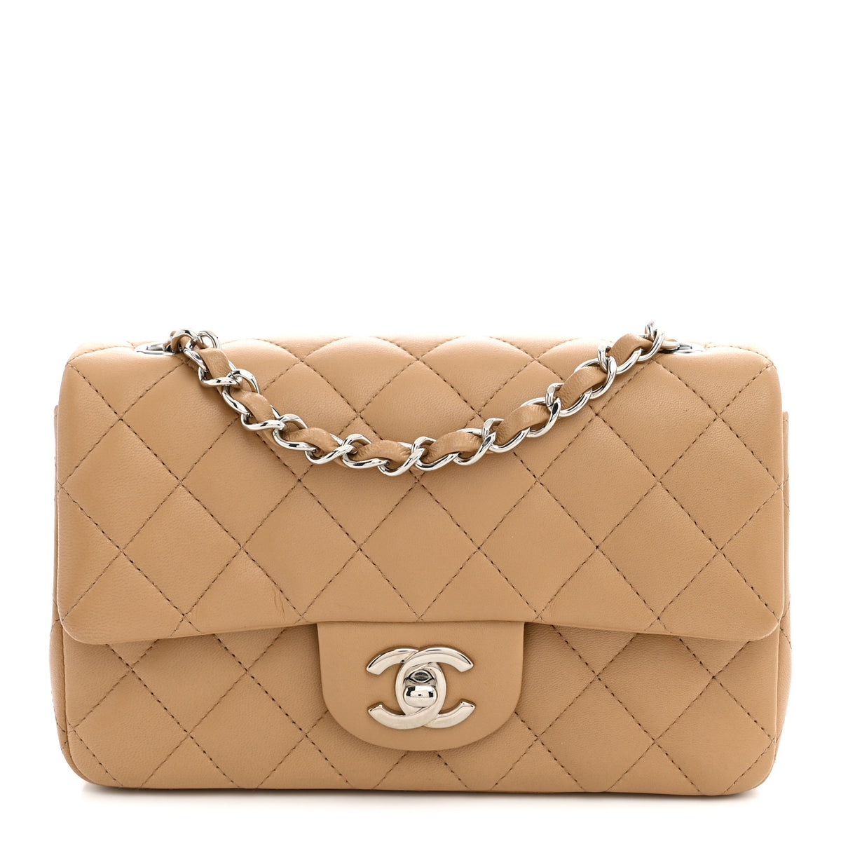 Chanel Lambskin Quilted Mini Rectangular Flap Dark Beige 1 of 13