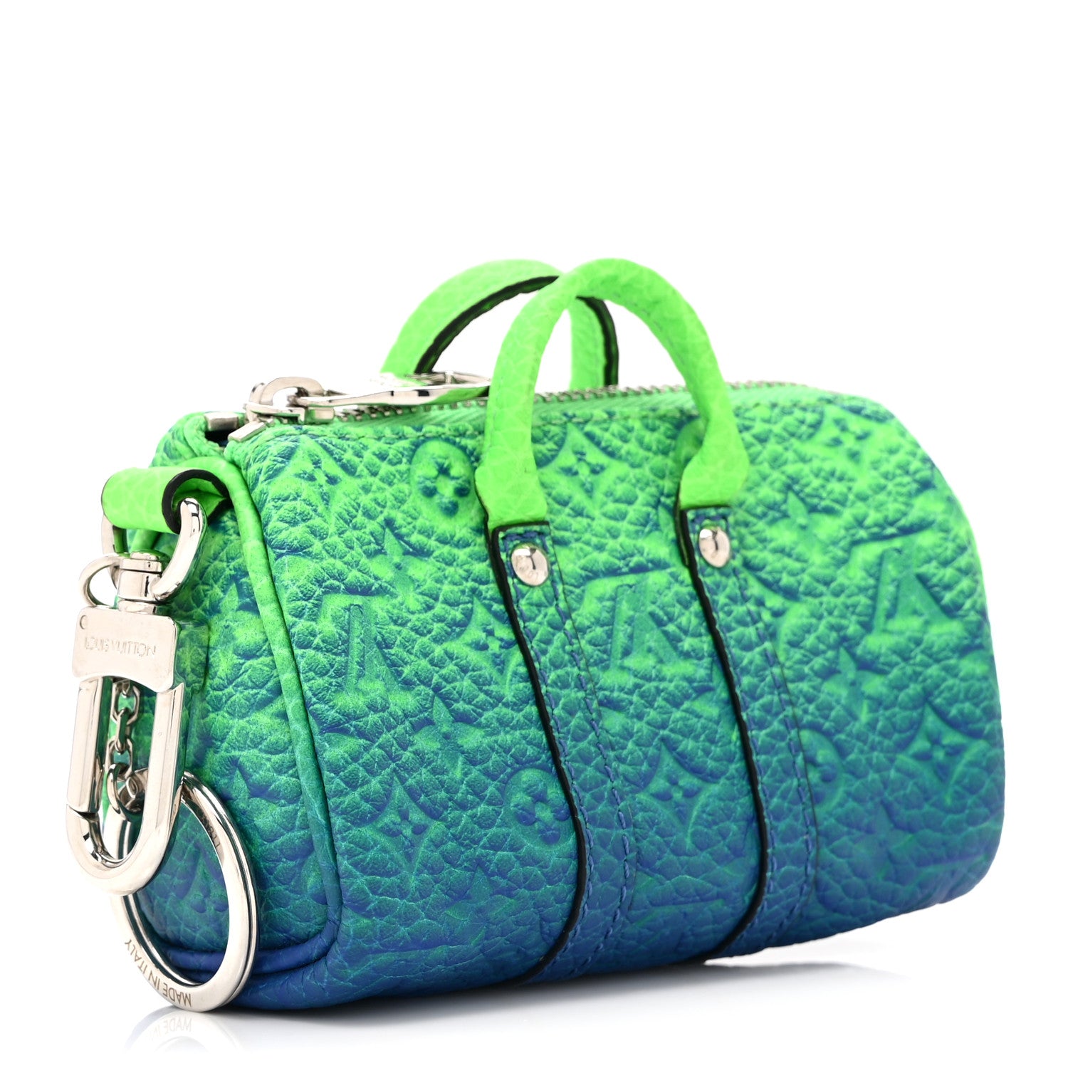 Louis Vuitton Taurillon Illusion Mini Keepall Earphones Pouch Bleu Vert 3 of 9