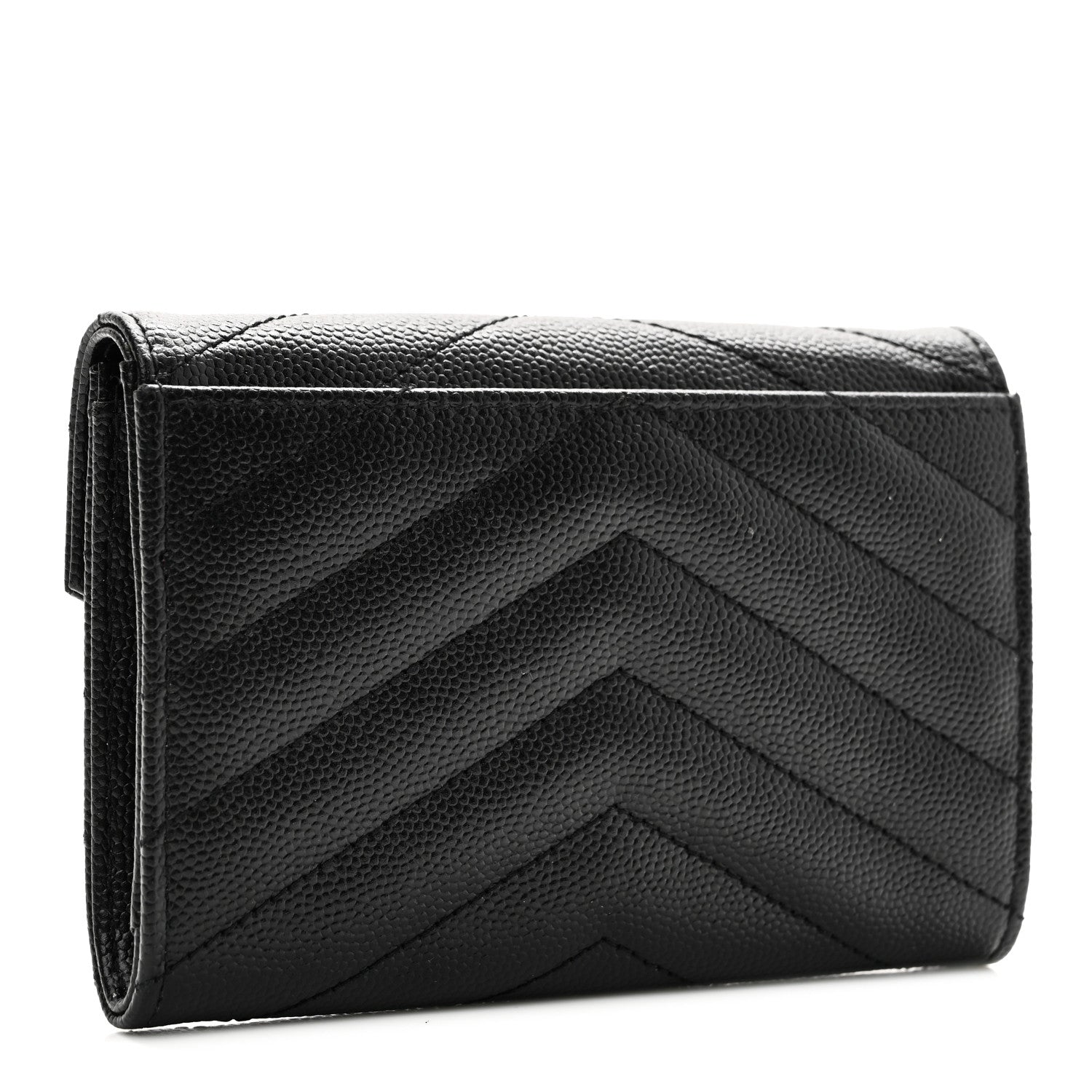 Saint Laurent Grain De Poudre Matelasse Chevron Small Monogram Envelope Wallet Black 3 of 8