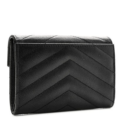 Saint Laurent Grain De Poudre Matelasse Chevron Small Monogram Envelope Wallet Black 3 of 8