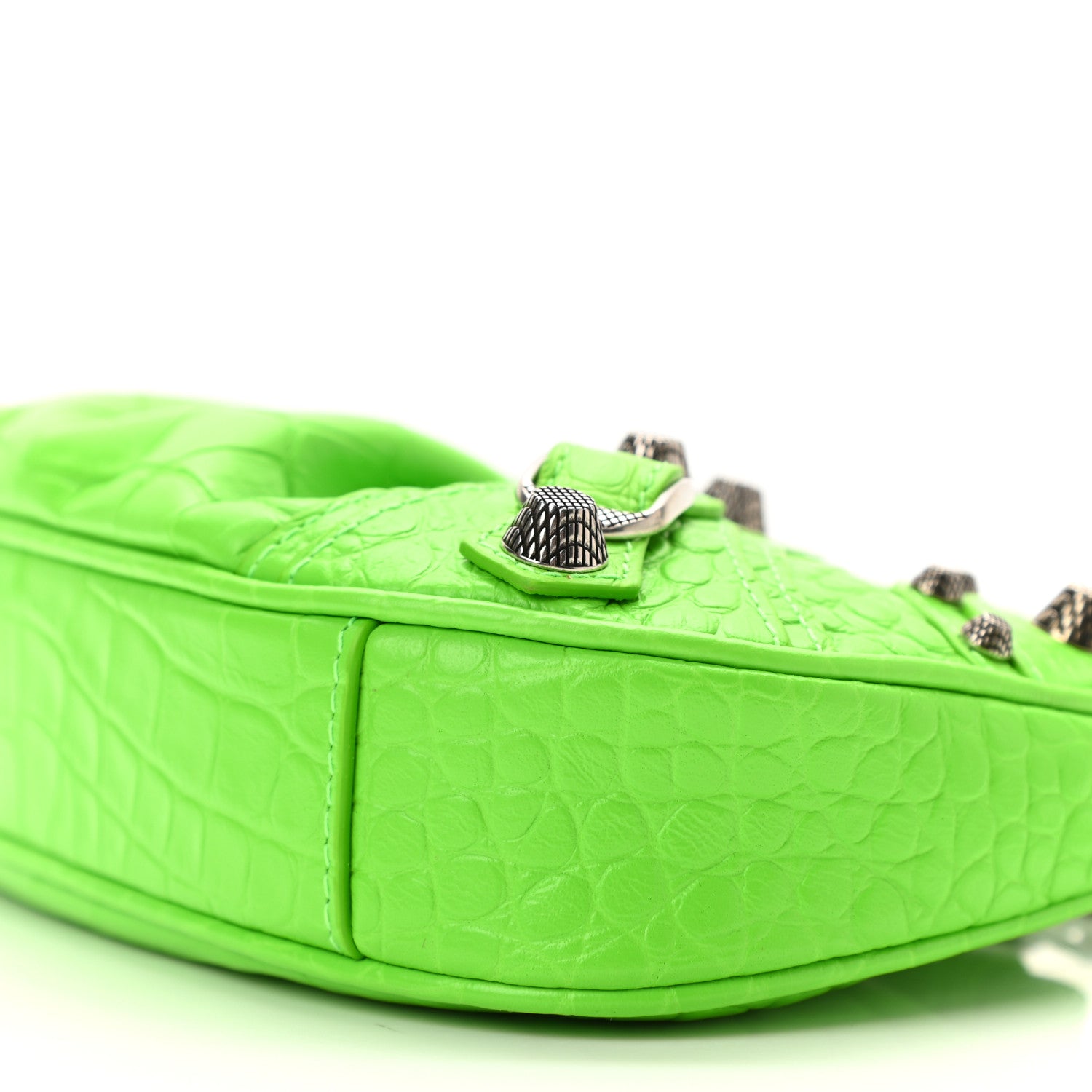 Balenciaga Extra Supple Calfskin Crocodile Embossed Le Cagole Mini Purse With Chain Acid Green 10 of 10