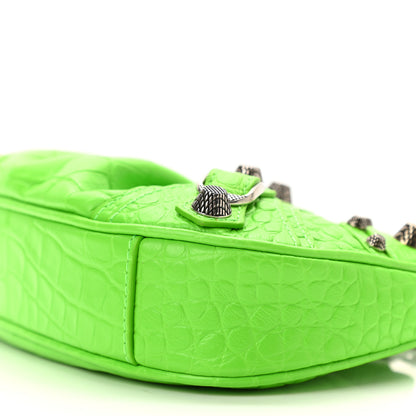 Balenciaga Extra Supple Calfskin Crocodile Embossed Le Cagole Mini Purse With Chain Acid Green 10 of 10
