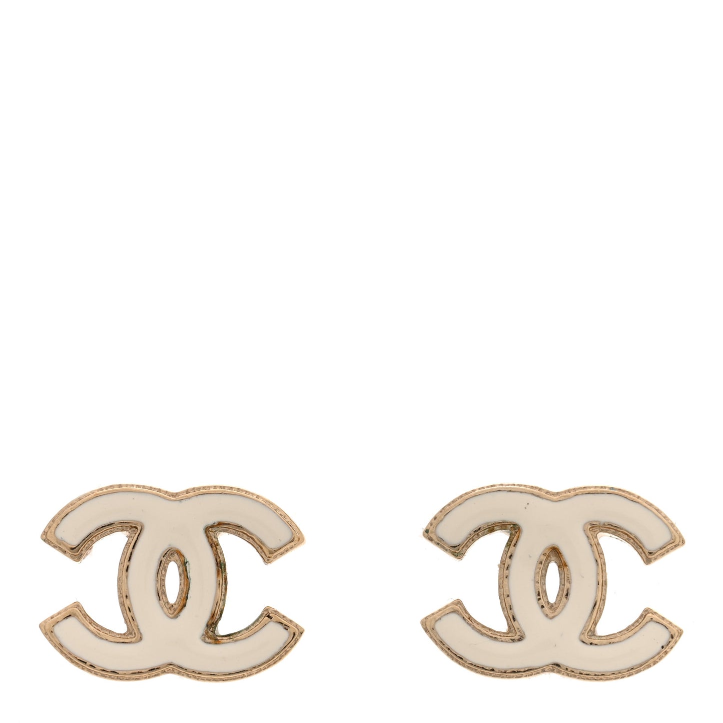 Enamel CC Earrings Gold White
