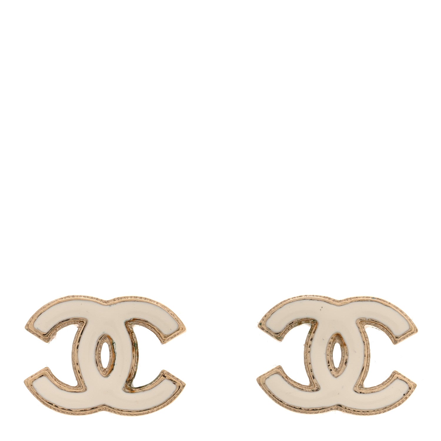 Chanel Enamel CC Earrings Gold White 1 of 4