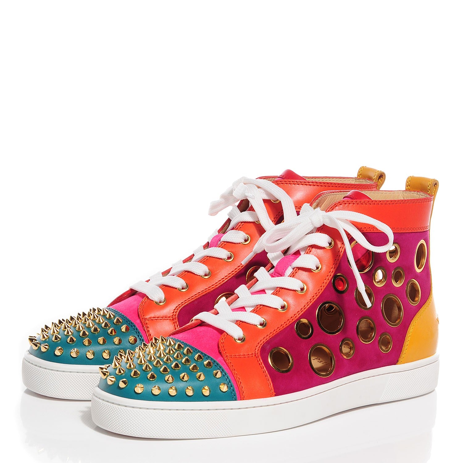Christian Louboutin Mens Calf Suede Bubble Spike Flat Sneakers 43.5 Multicolor Gold 3 of 6