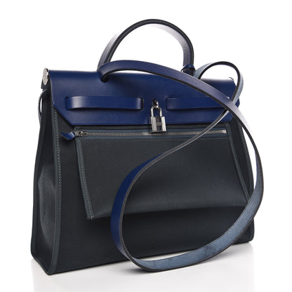 Hermes Vache Hunter Toile Herbag Zip 31 PM Vert Cypress Bleu Saphir 4 of 11