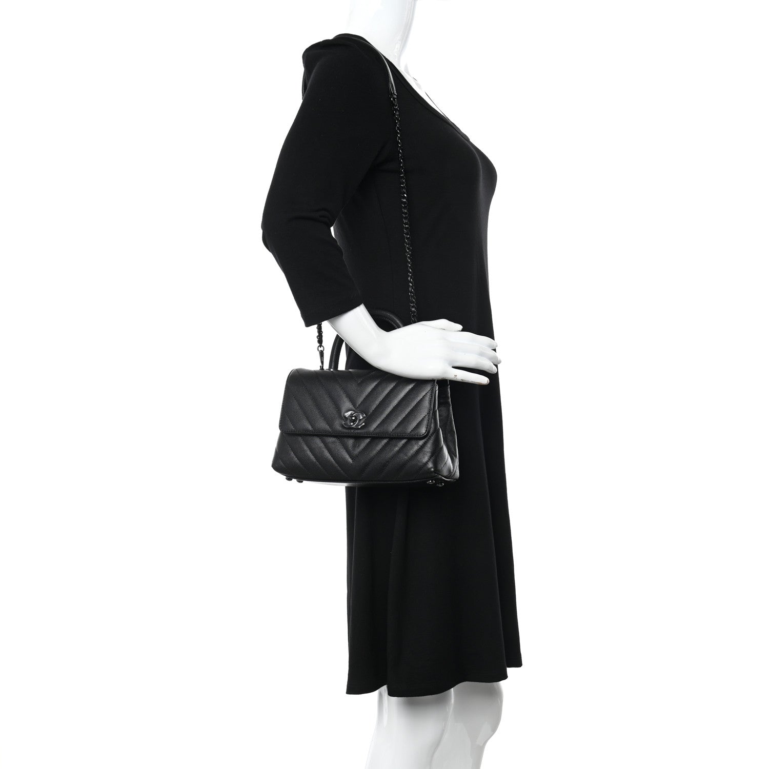 Chanel Caviar Chevron Quilted Mini Coco Handle Flap So Black 2 of 11