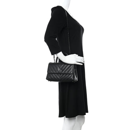Chanel Caviar Chevron Quilted Mini Coco Handle Flap So Black 2 of 11