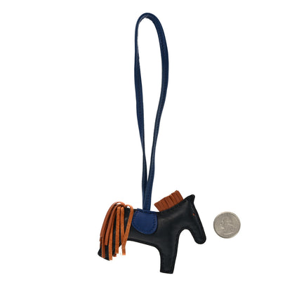 Hermes Milo Lambskin Grigri Rodeo Horse Bag Charm PM Black Bleu Encre Gold 2 of 4