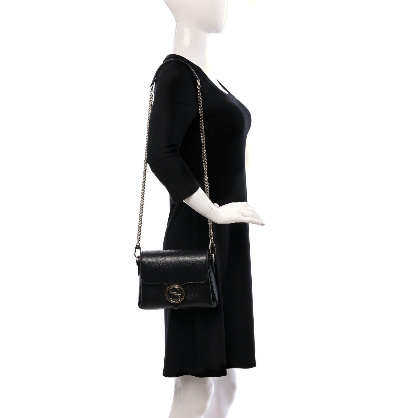 Dollar Calfskin Interlocking G Crossbody Bag Black