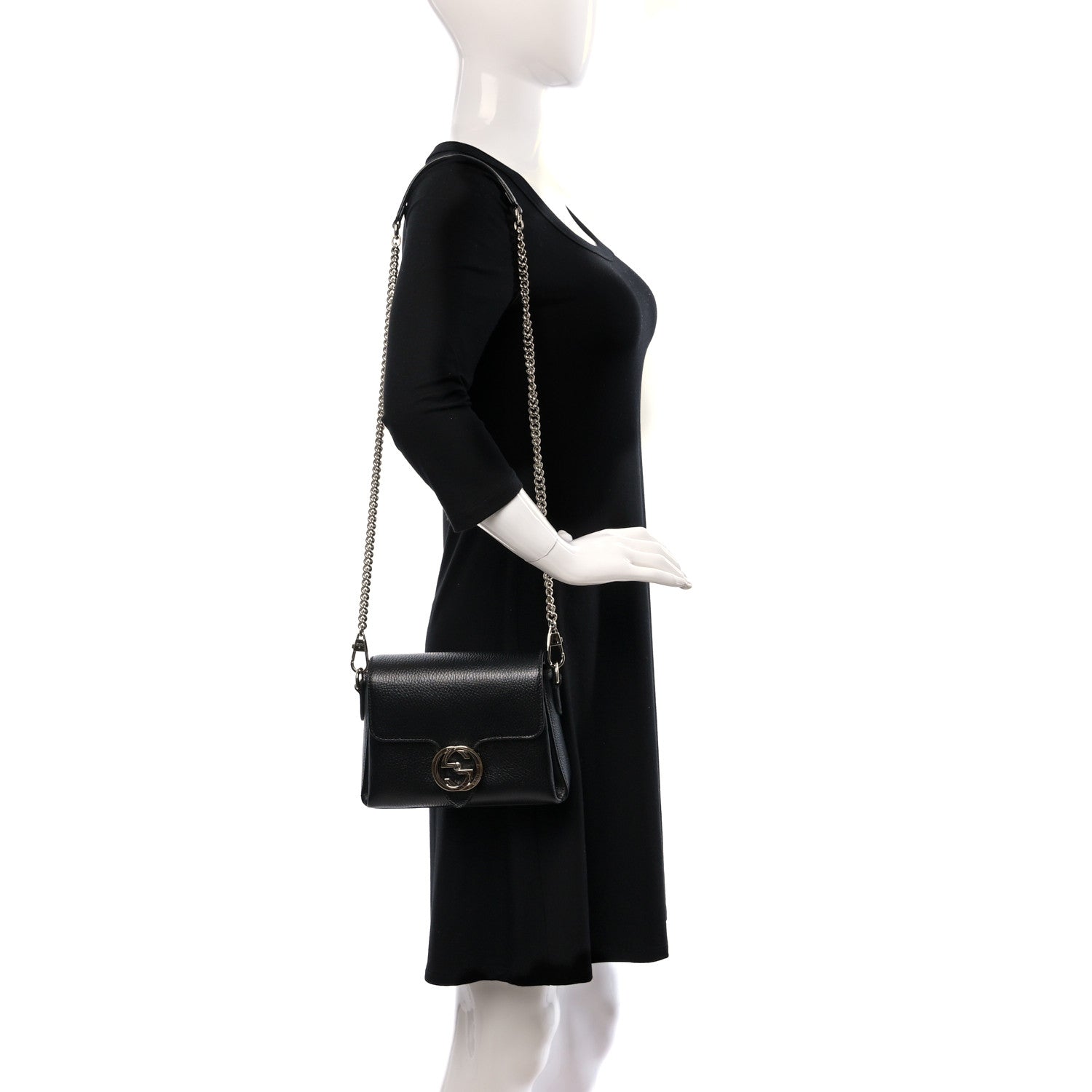 Gucci Dollar Calfskin Interlocking G Crossbody Bag Black 2 of 9