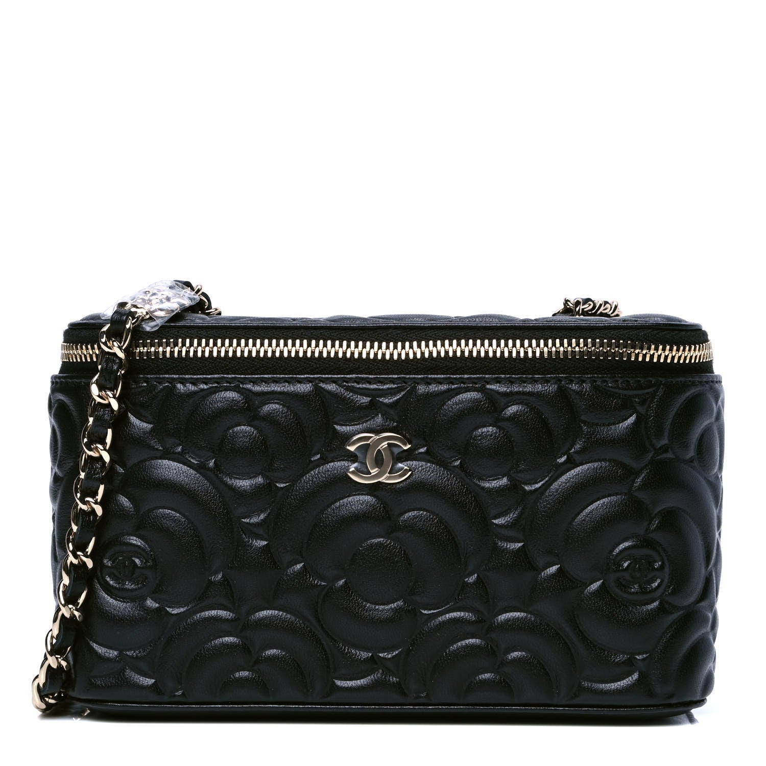 Chanel Goatskin Camellia Embossed Quilted Small Vanity Case With Chain Black 1 of 4