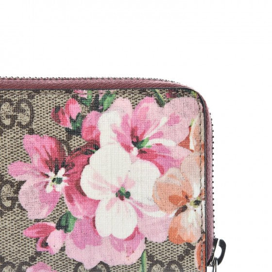 Gucci GG Supreme Monogram Blooms Zip Around Card Case Wallet Beige Multicolor Dry Rose 7 of 8