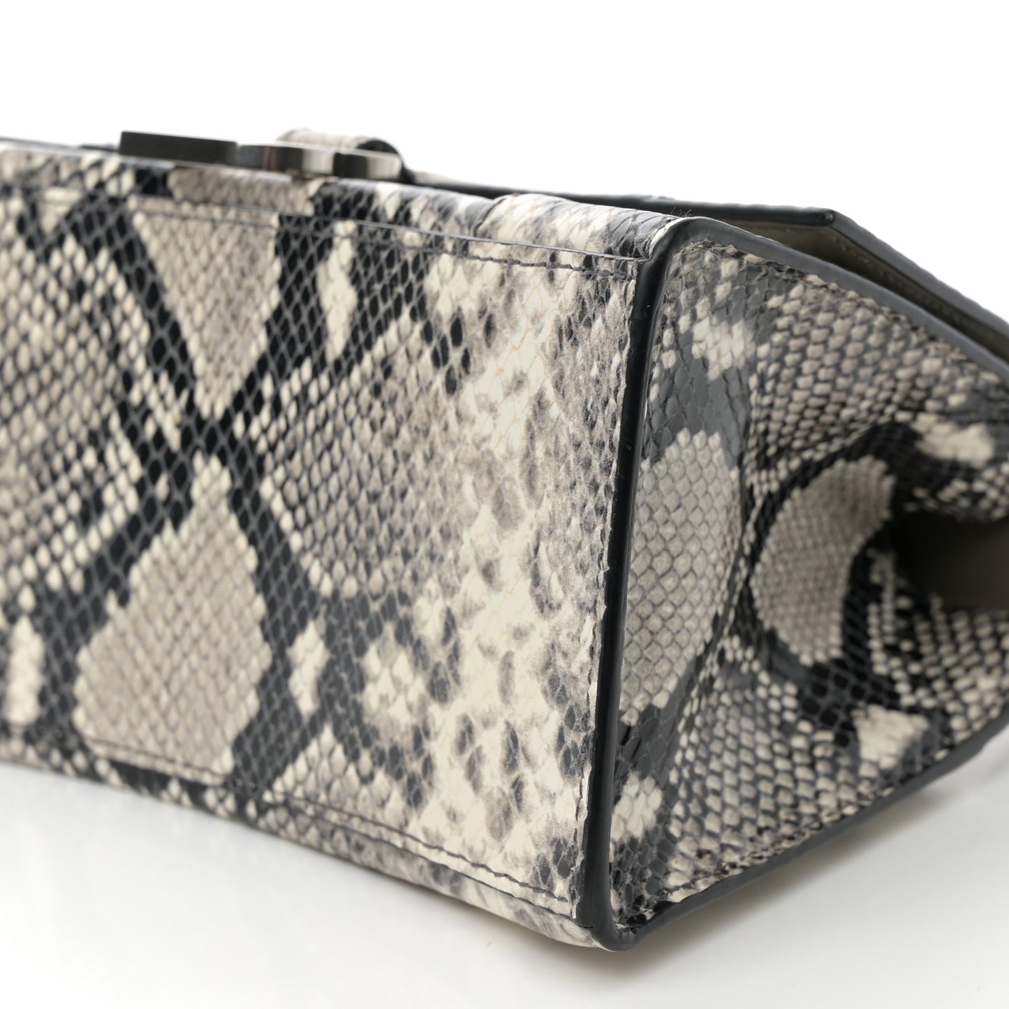 Calfskin Snake Effect Small Hourglass Top Handle Bag Black White