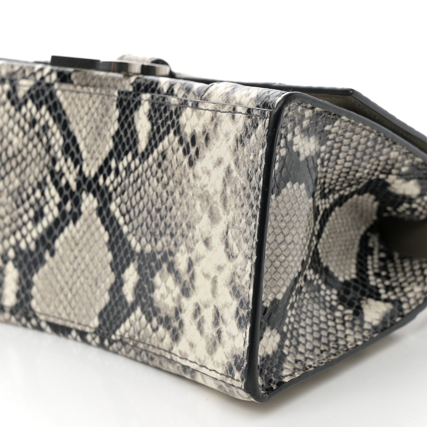Balenciaga Calfskin Snake Effect Small Hourglass Top Handle Bag Black White 10 of 11