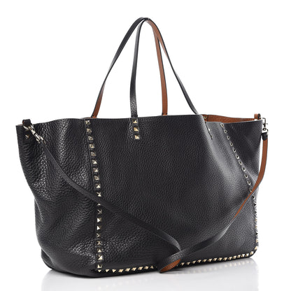 Valentino Garavani Pebbled Calfskin Large Rockstud Reversible Tote Black Light Cuir 4 of 9