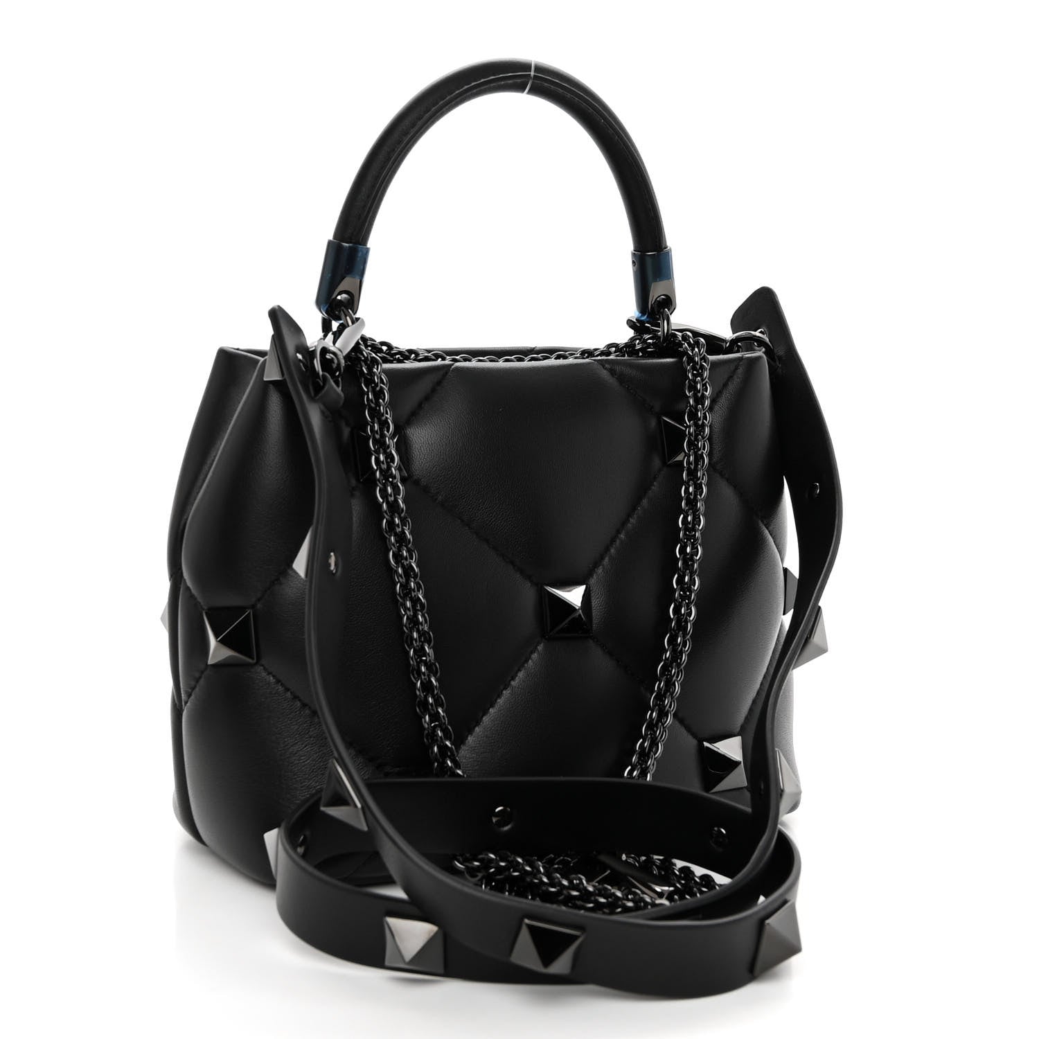 Valentino Garavani Nappa Monochrome Small Roman Stud The Handle Bag Black 3 of 10
