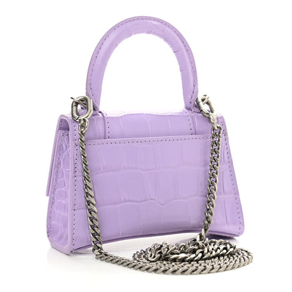Balenciaga Shiny Calfskin Crocodile Embossed Hourglass Top Handle Bag Mini with Chain Lilac 3 of 10