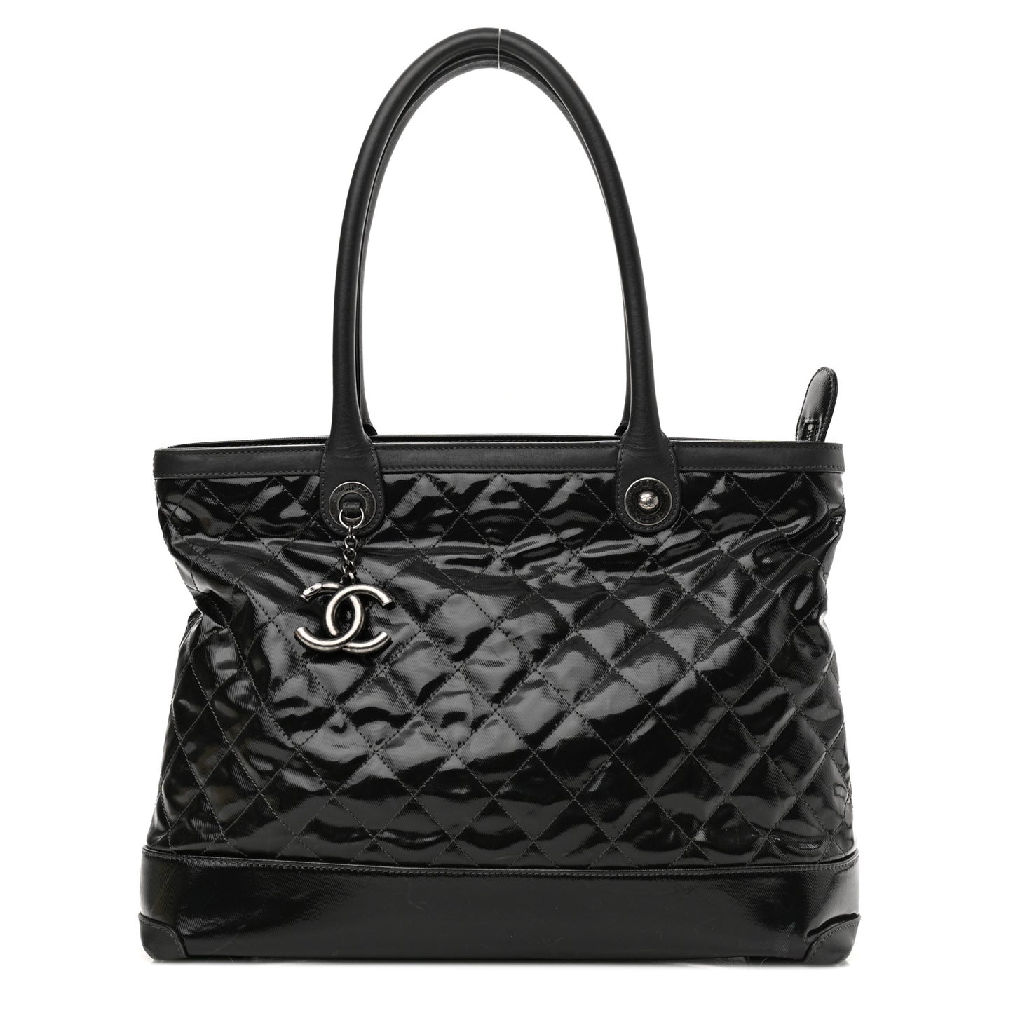 Calfskin Coated Canvas Quilted Tote Black