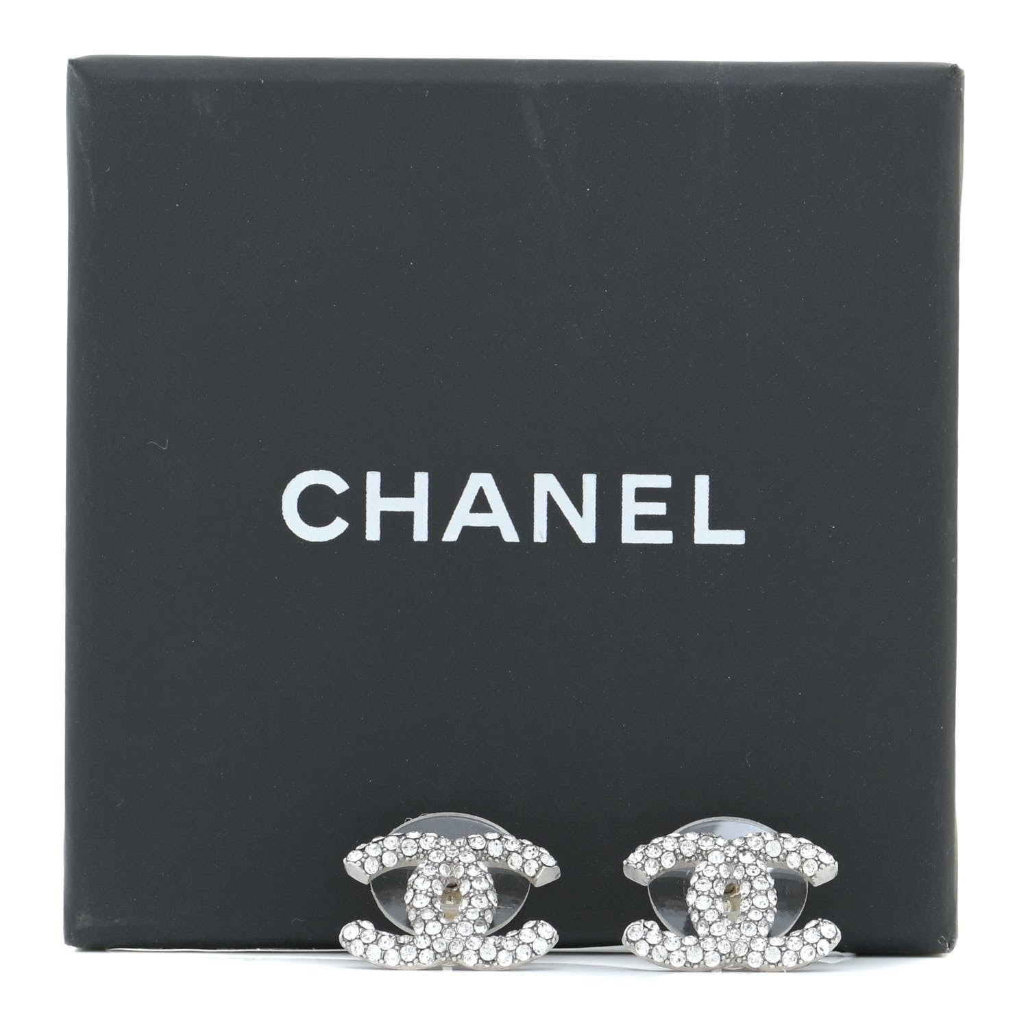 Chanel Crystal CC Earrings Silver 5 of 5